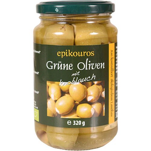 Oliven Grønne M  Hvidløg øko    320 Gram