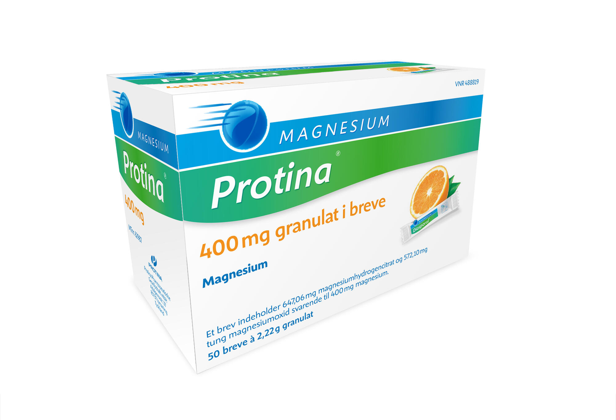 Magnesium Protina 400 Mg Appelsin   50 Breve Af 2 22 Gram