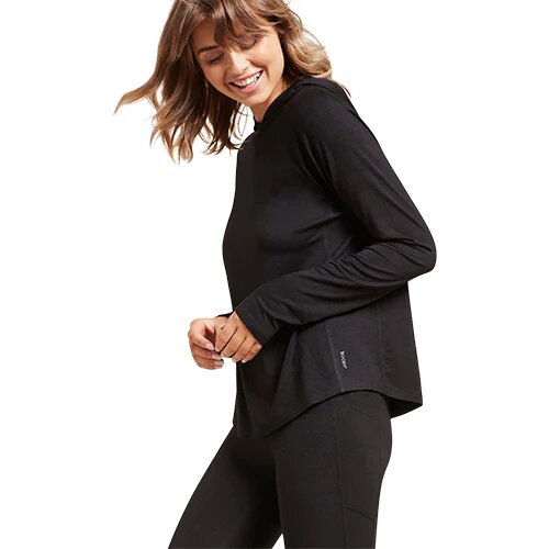 Women S Long Sleeve Hooded T Shirt Black Str  Xs