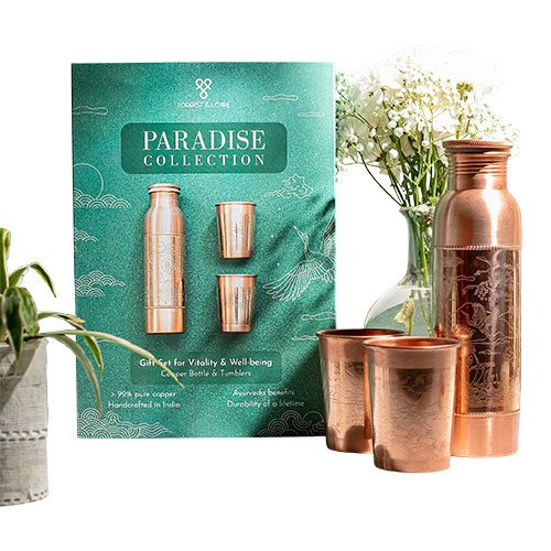 Kobber Drikkeflaske Og Krus Gavesæt Paradise  1x900ml 2x300ml
