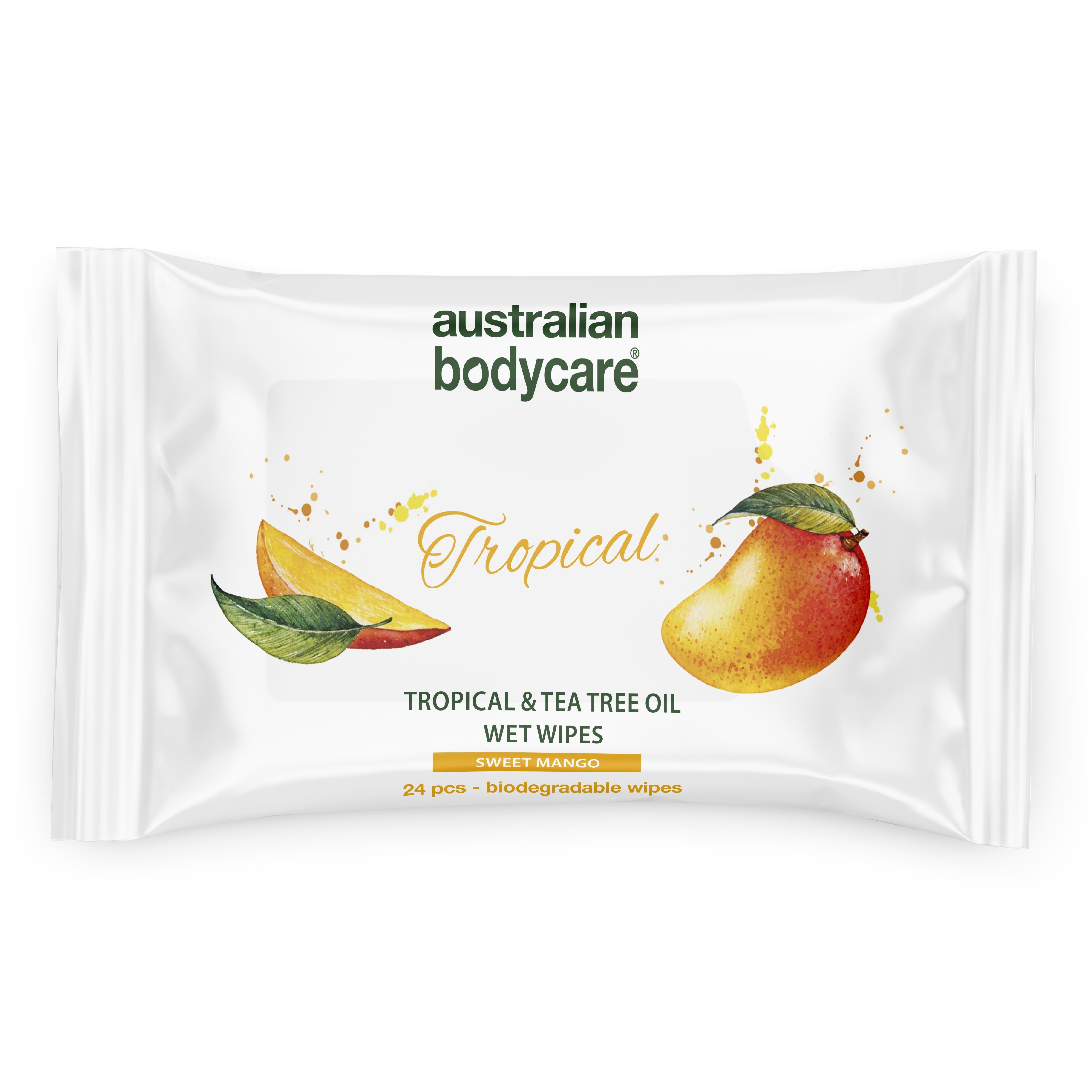 Tropical Vådservietter Med Mango   Tea Tree Oil 24 Stk  ?  Til Daglig Rens Af Krop Og Ansigt   1 Stk