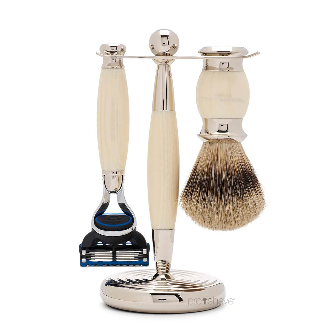 Truefitt   Hill Barbersæt Med Fusion Skraber  Grævlingebørste Og Holder  Edwardian  Faux Ivory