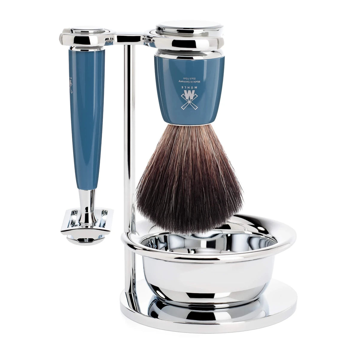 M? Hle Shaving Barbersæt Med De Skraber  Fibre Barberkost  Holder Og Skål  Rytmo  Petroleumsblå