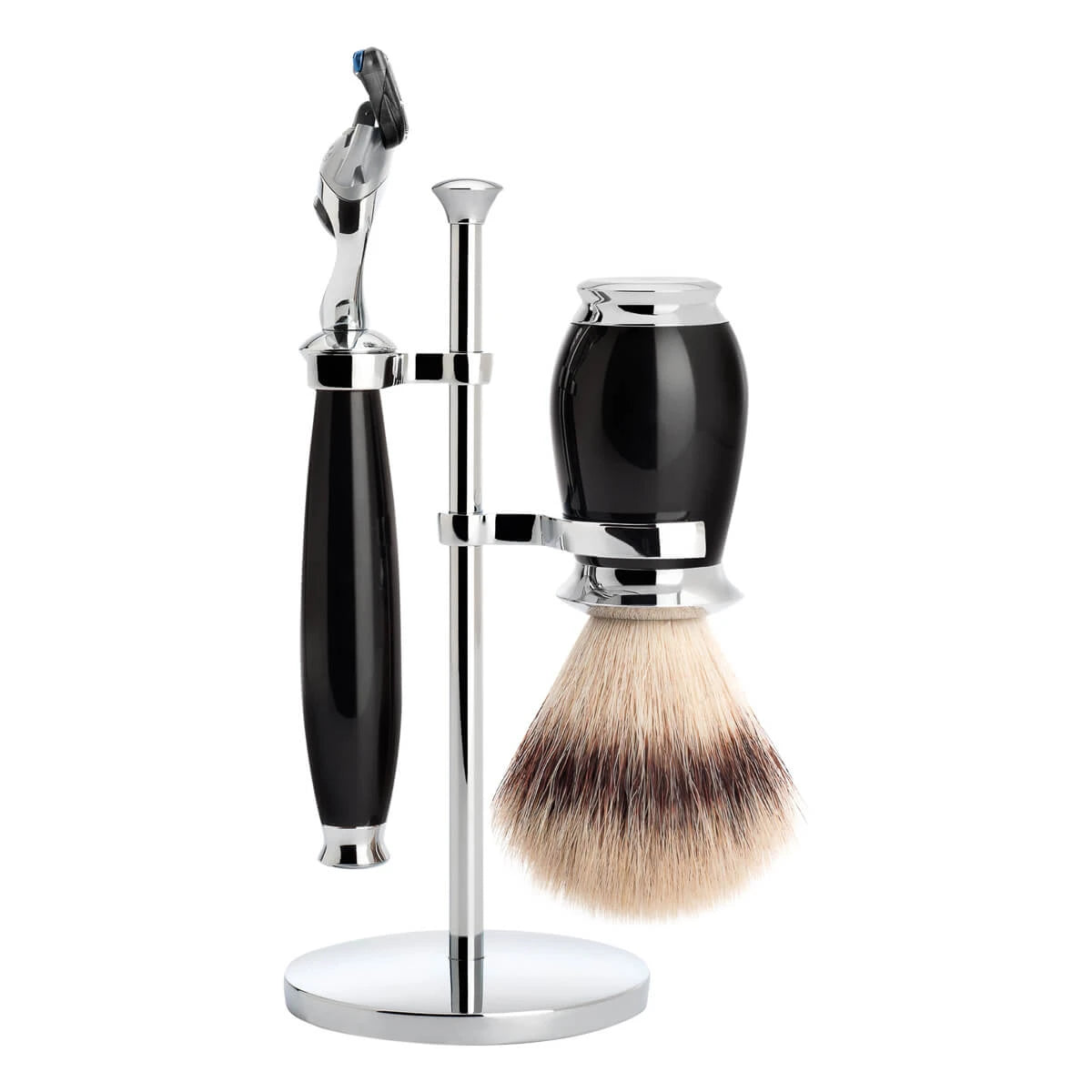 M? Hle Shaving Barbersæt Med Fusion Skraber  Silvertip Fibre?  Barberkost Og Holder  Purist  Sort Kunstharpiks