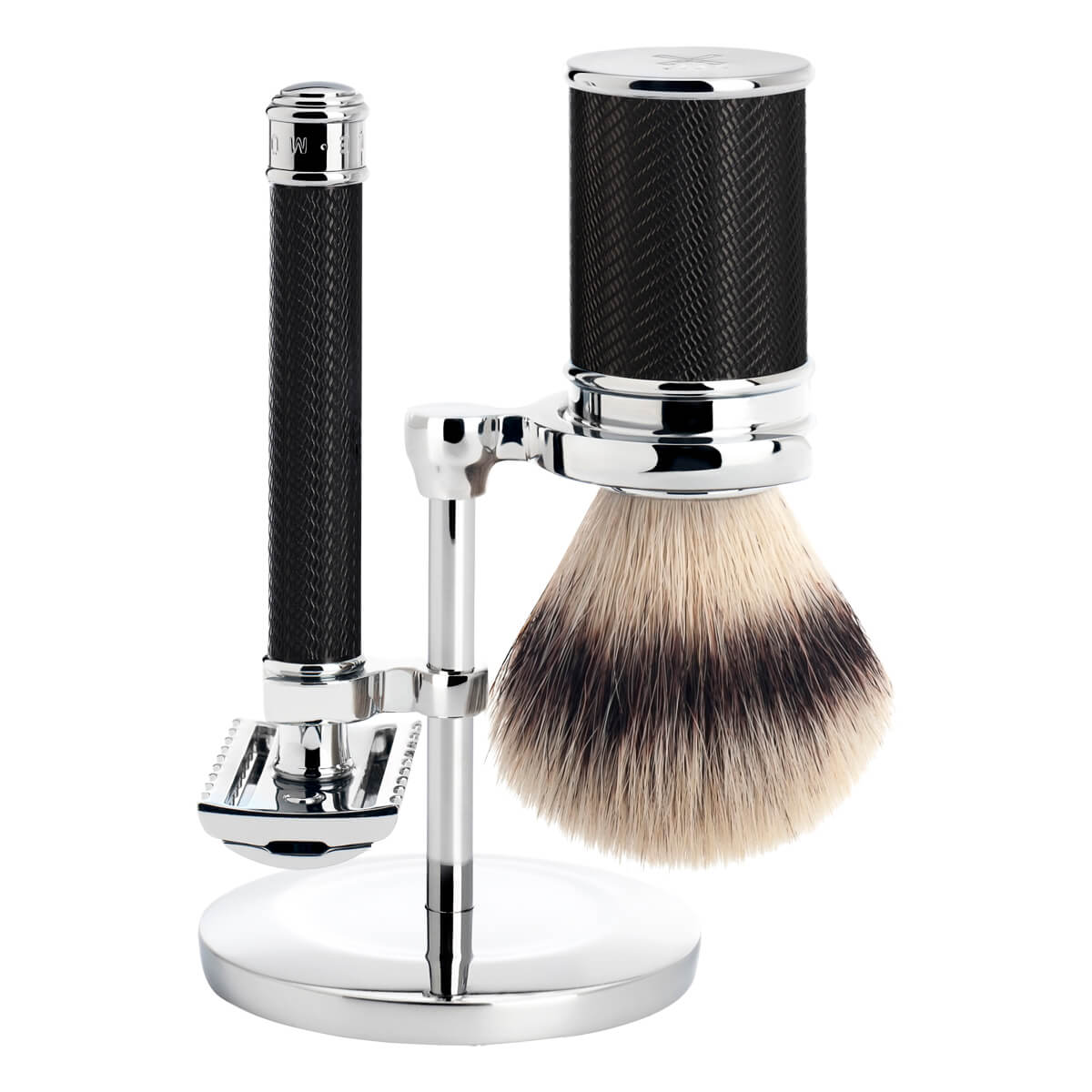 M? Hle Shaving Barbersæt Med De Skraber  åben Kam  Silvertip Fibre?  Barberkost Og Holder  Traditional  Black