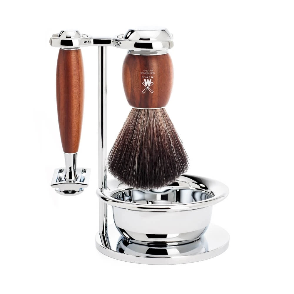 M? Hle Shaving Barbersæt Med De Skraber  Black Fibre Barberkost  Holder Og Skål  Vivo  Blommetræ