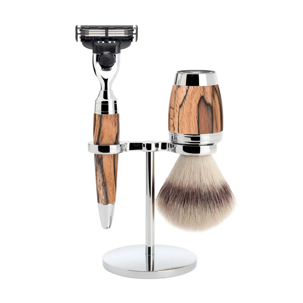M? Hle Shaving Barbersæt Med Mach3 Skraber  Fibre Barberkost Og Holder  Stylo  Spalted Beech