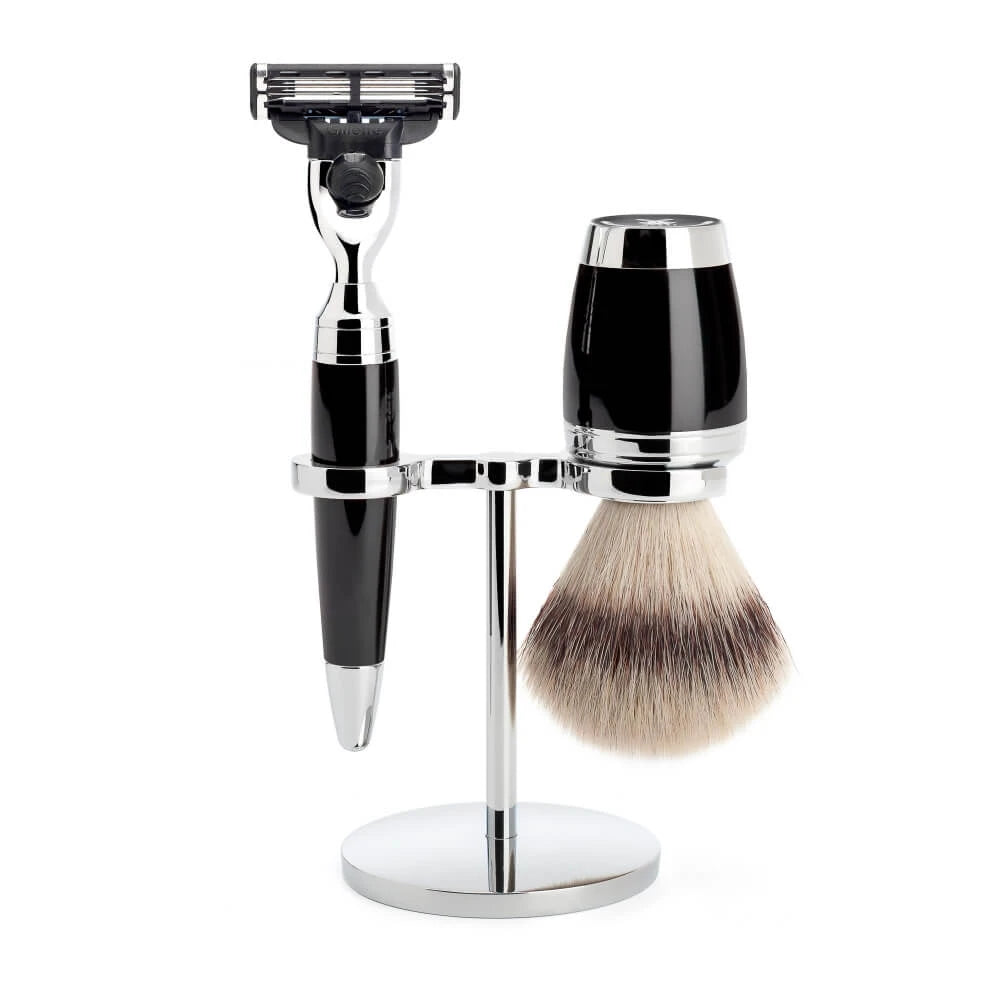 M? Hle Shaving Barbersæt Med Mach3 Skraber  Silvertip Fibre?  Barberkost Og Holder  Stylo  Sort Kunstharpiks