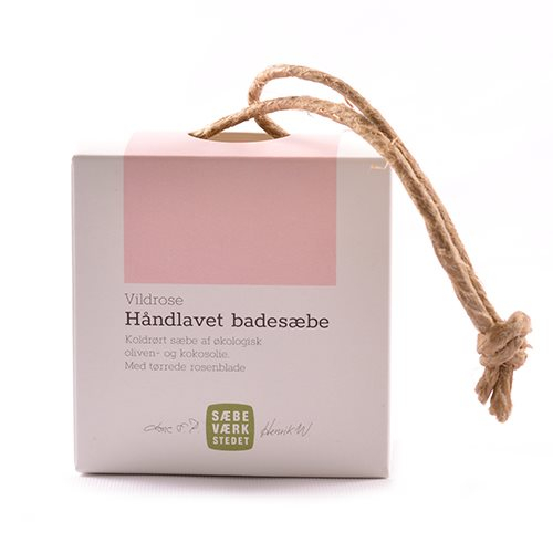 Håndlavet Økologisk Badesæbe På Snor - Vildrose 150g