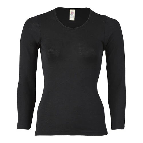 Langærmet Bluse  Uld Silke  Black  Str  38 40