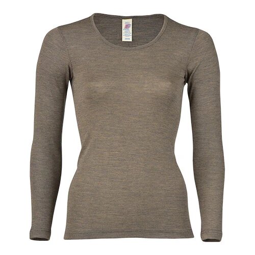 Langærmet Bluse  Uld Silke  Walnut  Str  38 40