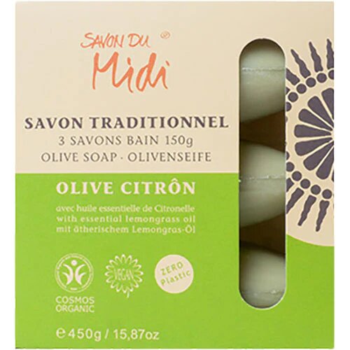 Olivensæbe Med Citrongræsolie   Savon Du Midi øko    450 Gram