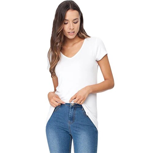 Women S V Neck T Shirt Hvid Str  L