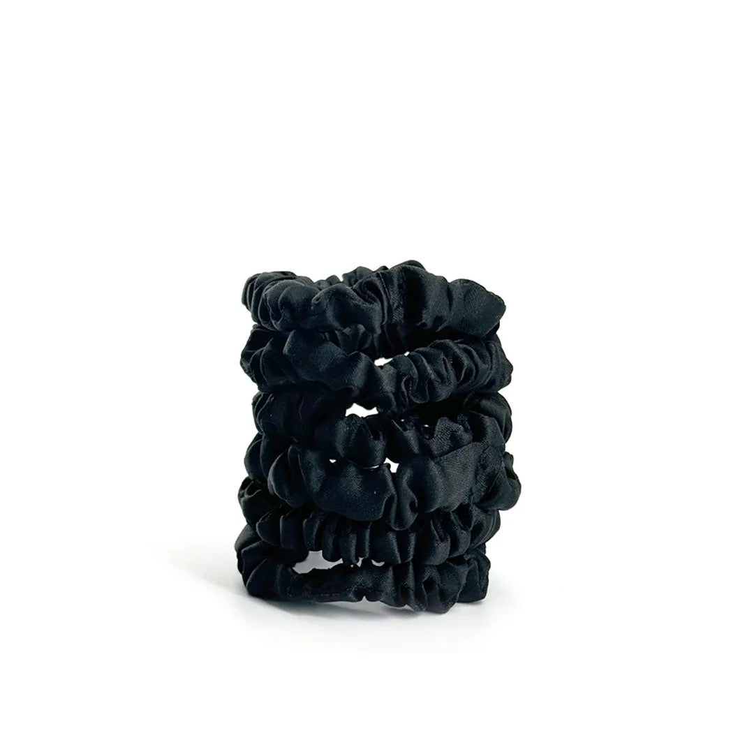 6 Pak Soft Satin Scrunchies Small   Black