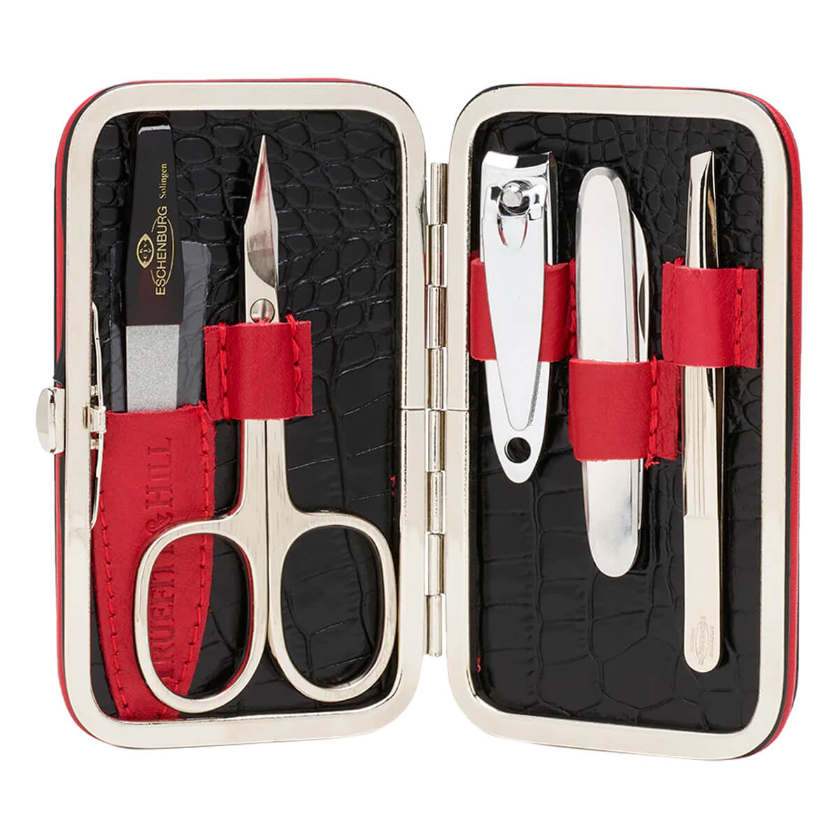 Truefitt   Hill Manicuresæt  5 Dele  Faux Croc  Black   Red