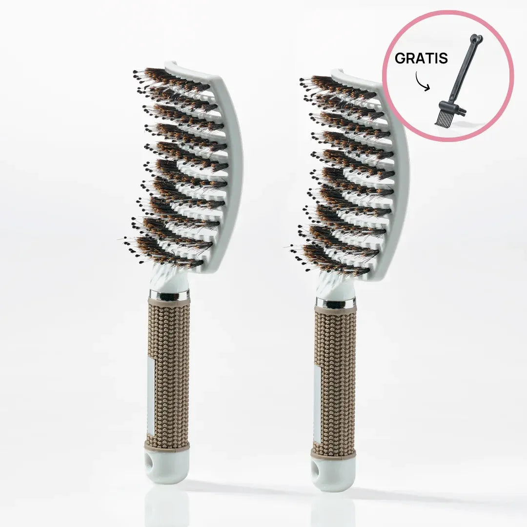 2 Stk  Curved Paddle Brush   Gratis Gave   2 Stk Hvid  Spar 12    Gratis Cleaning Brush