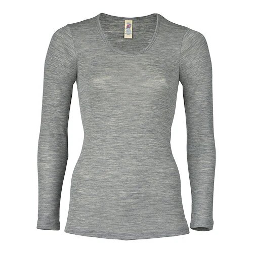 Langærmet Bluse  Uld Silke  Light Grey  Str  38 40