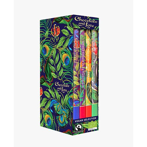 Chocolate And Love Library Box Vegan Chokolade 4 Var  ø Panama Rich Dark Mint   Orange  Bull  320g