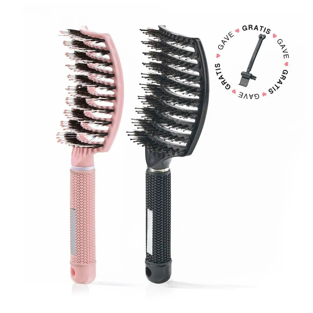 2 Stk  Curved Paddle Brush   Gratis Gave   Lyserød   Sort  Spar 12    Gratis Cleaning Brush