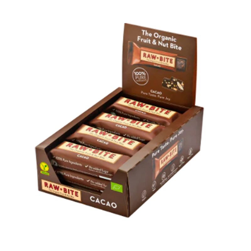 Rawbite Kakao Bar 50 G – Køb 12, Spar 10% på snacks!