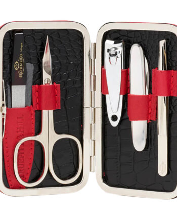 Truefitt   Hill Manicuresæt  5 Dele  Faux Croc  Black   Red